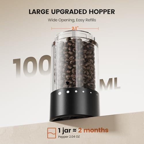 Electric Salt and Pepper Grinder Set - Rechargeable Automatic Salt and Pepper Shakers, Kitchen Appliances with External Adjustable Coarseness, Larger Hopper for Cooking, Home Gifts(2 Pack,Black/Black) — view 3