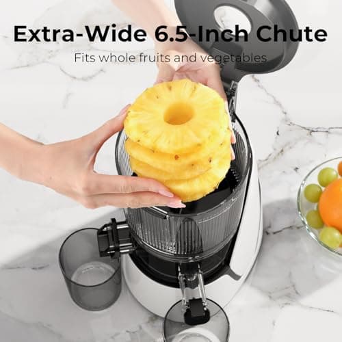 EanOruus Juicer Machines, 3-in-1 Cold Press Juicer with 6.5" Extra Large Chute, 100oz Large Capacity, AC Motor, Makes Juice, Nut Milk & Sorbet, Bright White — view 3