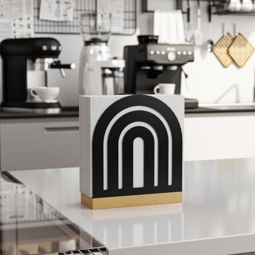 NBPUJ Metal Napkin Holder for Table with Wood Base, Matte Black Cocktail Napkin Dispenser, Compact Arch Round Frame Decorative Holder for Kitchen Countertop, Dining Table, Restaurant, Home.