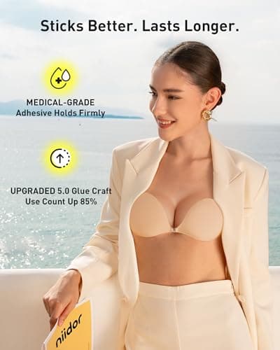 Niidor Adhesive Bra Strapless Ultra Sticky Invisible Push up Silicone Bra Multiple Colors Sizes Reusable for Backless Dress