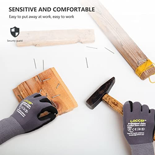 LOCCEF Work Gloves MicroFoam Nitrile Coated-12 Pairs,Seamless Knit Nylon Gloves,Gray Work gloves (6/XS, Gary-12 Pairs) — view 7