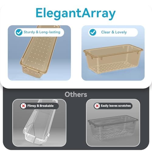 ElegantArray 12 PCS Drawer Organizer Set, 4 Sizes Tool Storage Trays, Clear Plastic Makeup Vanity Organizer and Storage Bins for Stationeries, Multiple Gadgets for Office, Bedroom, Champagne