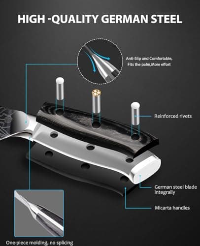 MOSFiATA 8" Super Sharp Professional Chef's Knife with Finger Guard and Knife Sharpener, German High Carbon Stainless Steel EN1.4116 with Micarta Handle and Gift Box — view 4