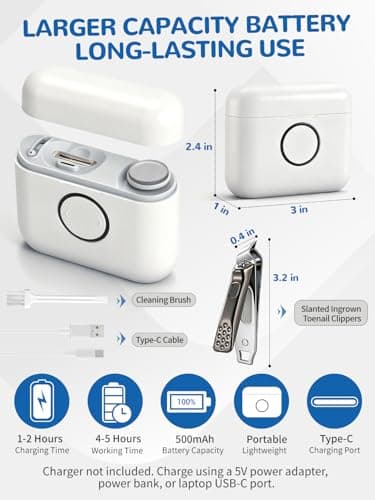 ONEDONE Electric Nail Clipper - 3-in-1 Rechargeable Baby Nail Trimmer Electric Nail File with Dual Blades 3 Speeds Fingernail Grinder Safe for Baby Women Seniors w/Ingrown Toenail Clippers — view 4