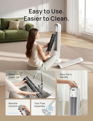 DREO Tower Fan for Bedroom, 2026 Upgraded DC Motor, 28ft/s High Velocity, 20dB Ultra Quiet Standing Fan, 8 Speeds 4 Modes, 90° Oscillating Bladeless Fan for Indoors, Floor Fans with Remote, White — view 5