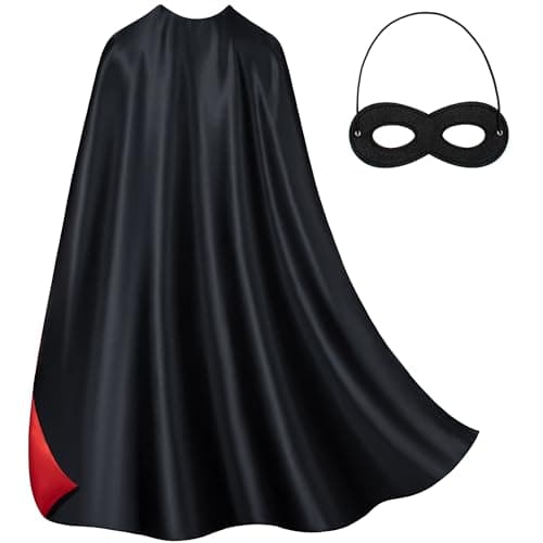 Bosvin Adult Superhero Cape & Mask Set - Double-Sided Black & Red Super Hero Capes and Masks for Men Women Dress-Up Parties