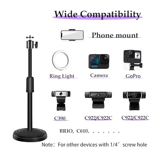 Urciwos Webcam Stand, 12.6 Inch Web Cam Stand for Desk, Adjustable Webcam Mount Camera Stand for Logitech Webcam C922 C930e C920S C920 C615 C960 C920x BRIO 4K NexiGo N60, Phones, Cameras — view 5
