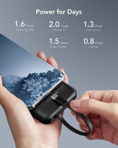 Charmast Power Bank with Built in Cables, 10000mAh USB C Battery Pack 6 Outputs 2 Inputs with LED Display Type C Powerbank Portable Charger Compatible with Smartphones Tablets and More (Black) — view 3