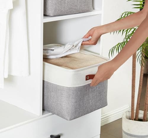DECOMOMO Storage Baskets for Shelves - Fabric Storage Bins, Linen Closet Organizers and Storage (Grey & White, Large - 3 Pack) — view 2