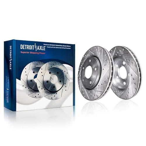Detroit Axle - Front Brake Kit for Chrysler Town & Country Voyager Pacifica Dodge Grand Caravan Journey Ram C/V, Drilled & Slotted Brake Rotors Ceramic Brakes Pads Replacement 12.99" inch Rotor — view 4