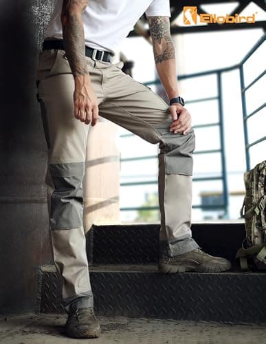 Ellobird Men's Construction Work Pants for Men Double Knee Reinforcement Flex Stretch Elastic Waistband Tactical Cargo Pant — view 4