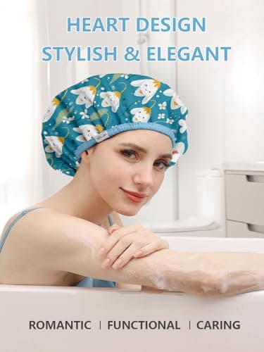 Years Calm Shower Caps For Women Reusable Waterproof，Pattern And Solid Color Dual-Layer Design For Dual-Layer Usable，Protects Hair In Shower, Spa, Cooking, Clean & Travel (Bell Orchid, One Size) — view 4
