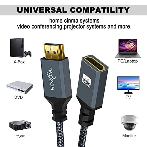 Twozoh HDMI Extension Cable 1FT, Male to Female Cord, HDMI 2.0 Cable Adapter Support 4K@60Hz 3D HDR