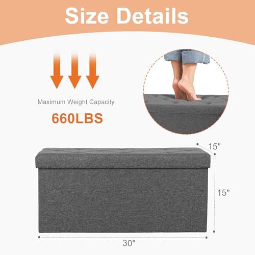 Sweetcrispy 30 Inch Folding Storage Ottoman Bench, Ottoman with Storage — view 2