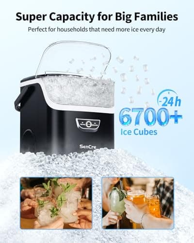 SenCre Nugget Ice Maker with Handle, 40lbs/Day Countertop Ice Maker Ready in 5 Mins, Soft Sonic Ice, Auto-Cleaning Ice Makers Portable Ice Machine for Home Kitchen Office Party & Large Families — view 2
