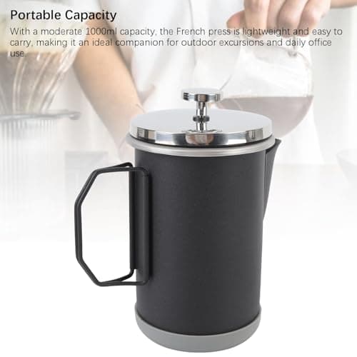 Aramox French Press Coffee Maker 304 Stainless Steel Coffee Press 1000ml 33.81oz 4 to 6 Cup Tea and Milk Froth Maker Portable for Camping Travel Office Home (Black) — view 4