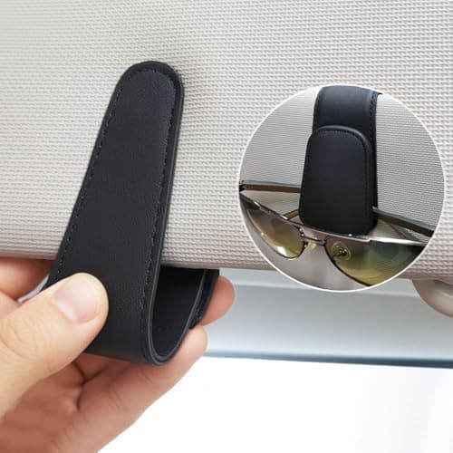 EldHus Sunglass Holder for Car Visor - 2 Pack Magnetic Car Glasses Holder Clip, Leather Eyeglass Holder for Car, Universal Vehicle Sunglasses Hanger Eyeglasses Mount, Black — view 4