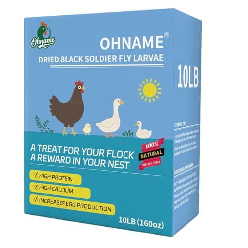 OHNAME 10LB Dried Black Soldier Fly Larvae for Chickens - 85X More Calcium Than Mealworms for Strong Eggshells, High-Protein Chickens Treats for Laying hens, Birds, Ducks