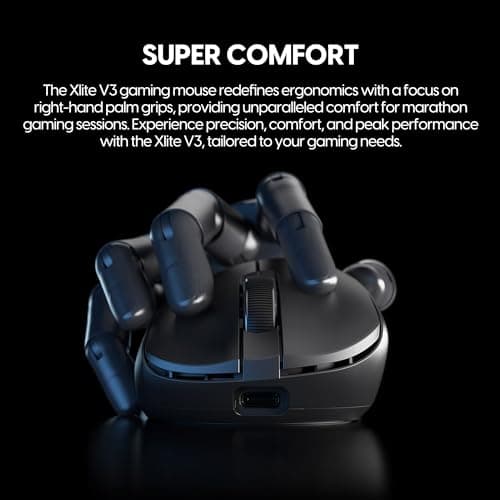Pulsar Gaming Gears Xlite V3 Wireless Gaming Mouse - Ultra Lightweight 55g, Right Hand, 2.4GHz, 1KHz Polling Rate, PAW3395 26K DPI Sensor, Up to 100 Hours of Battery Life - Black