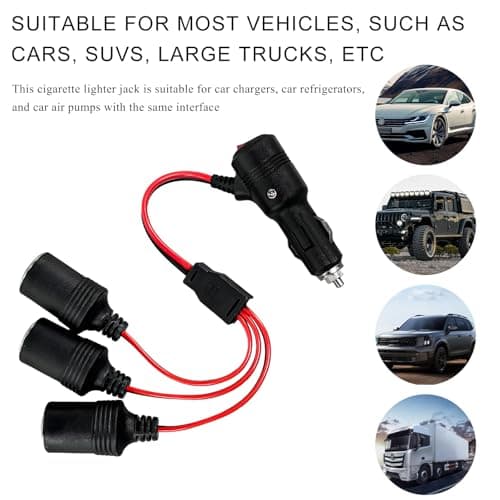 JUSTTOP Car Cigarette Lighter Splitter, 12V/24V 1 to 3 Power Charger Port with 15A Fuse, 3 Way Socket Splitter Cigarette Lighter Extension Cord with On Off Switch, Car Accessories — view 5