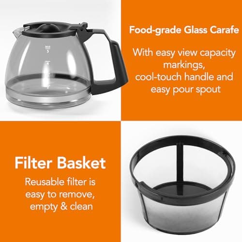 Electactic 5-Cup Drip Coffee Maker, a compact coffee machine with a digital clock and 24-hour programmable timer, featuring Auto Shut-Off, and a Removable Filter Basket for Home & Office-Deep Black — view 7