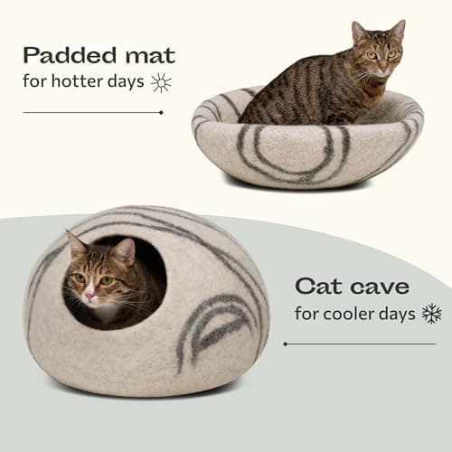 MEOWFIA Cat Cave – Premium Felt Cat Bed for Indoor Cats, Handmade Merino Wool (Light Grey, Medium) — view 4