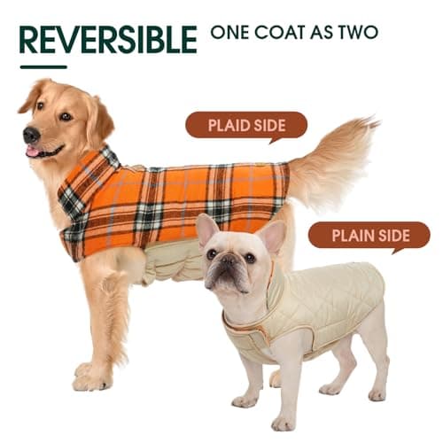 Kuoser Waterproof Dog Coat, Reversible Dog Jacket for Large Dogs, Adjustable Durable Doggie Winter Coat for Groowing Puppies Warm Puppy Cold Weather Apparel, Orange XS — view 3