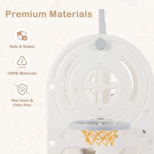 OLAKIDS Toddler Slide and Swing Set, 5 in 1 Bus Themed Baby Slide with Climber Basketball Hoop Car Playhouse for Indoor Outdoor Boys Girls Aged 3+ (Grey) — view 7