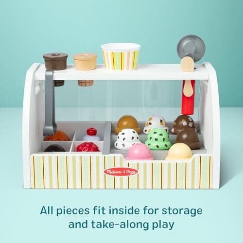 Melissa & Doug Wooden Scoop & Serve Ice Cream Counter, Pretend Play Store, 28 Toy Food & Play Kitchen Accessories, Preschool Toys for Girls & Boys 3+ — view 3