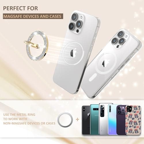 Pikabo Magnetic Phone Ring Holder for MagSafe, Glitter Phone Grip Stand with 360° Rotation Finger Ring Kickstand Compatible with iPhone MagSafe Accessories. (Glitter Gold) — view 5