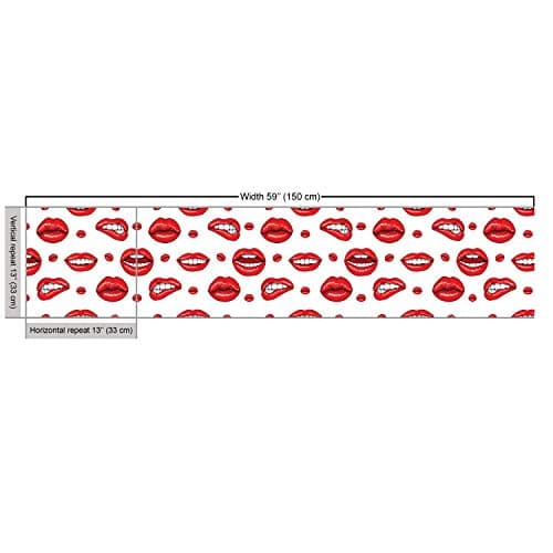 Ambesonne Vintage Fabric by The Yard, Various Women Lip Forms in Several Gestures Sad Nervous Happy Female Print, Decorative Fabric for Upholstery and Home Accents, 1 Yard, White Vermilion — view 2