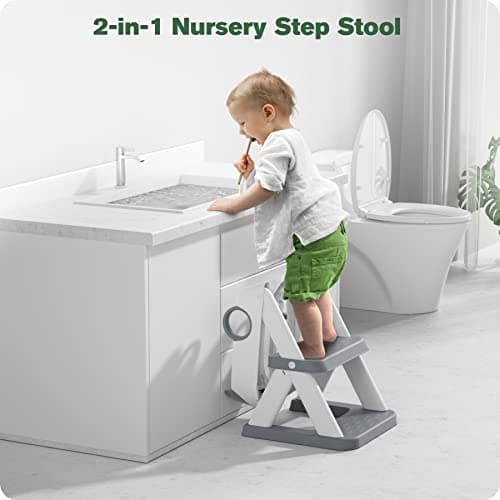 Rabb 1st® Potty Training Seat, Toddler Toilet Seat for Kids Boys Girls, 2 in1 Potty Training Toilet with Step Stool, 6 Adjustable Height, Splash Guard, Stable Triangular Anti-Slip Design(Grey) — view 5