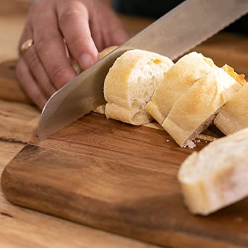 Acacia Wood Cutting Board and Chopping Board with Handle for Meat, Cheese Board, Vegetables, Bread, and Charcuterie - Decorative Wooden Serving Board for Kitchen and Dining Room, Large 17" x 13" — view 6