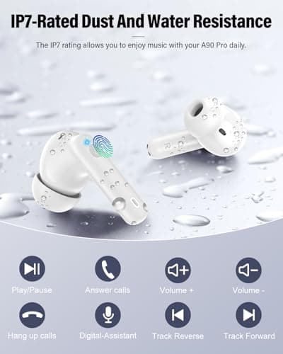 Wireless Earbuds, Bluetooth 5.4 Headphones Bass Stereo, Ear Buds with Noise Cancelling Mic, LED Display in Ear Earphones Clear Calls, IP7 Waterproof Bluetooth Earbuds for Phones/Sports/Laptop, White — view 7