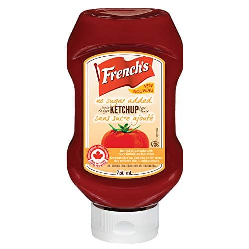 French's Tomato Ketchup, No Sugar Added, Bottle in Canada with 100% Canadian Tomatoes, No Artificial Colours or Flavours, Kosher, 750 mL