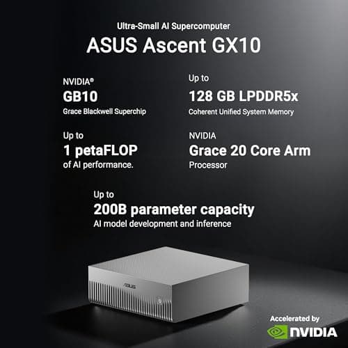 ASUS Ascent GX10 AI Supercomputer, DGX Spark, NVIDIA GB10 Superchip, 128GB LPDDR5x, 1TB PCIe Gen4 NVMe SSD, Wi-Fi 7 & BT5.4, Agentic AI Ready, Supports OpenClaw, NemoClaw, Stackable Chassis — view 3