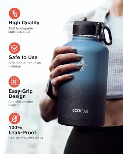 Coolflask Half Gallon Water Bottle Insulated with Straw & 3 Leakproof Lids — view 2