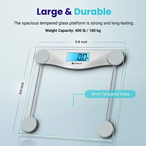 Etekcity Digital Body Weight Bathroom Scale, Large Blue LCD Backlight Display, High Precision Measurements,6mm Tempered Glass, 400 Pounds — view 3