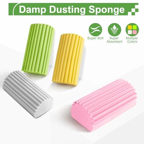 Jeymei 4-Pack Damp Clean Duster Sponge,Damp Dusting Sponge,Duster Baseboard Cleaner Sponge with Ridges,Reusable Wet Duster Sponge,Household Cleaning Sponges for Blinds(Grey,Yellow,Pink,Green) — view 5