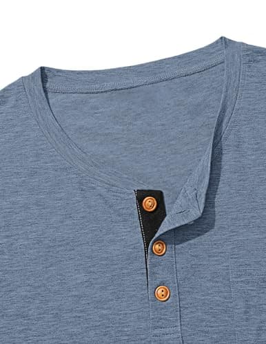 TARAINYA Men's Henley Shirts Cotton Button Short Sleeve Casual T-Shirts Homme with Pocket Grey Blue L — view 5