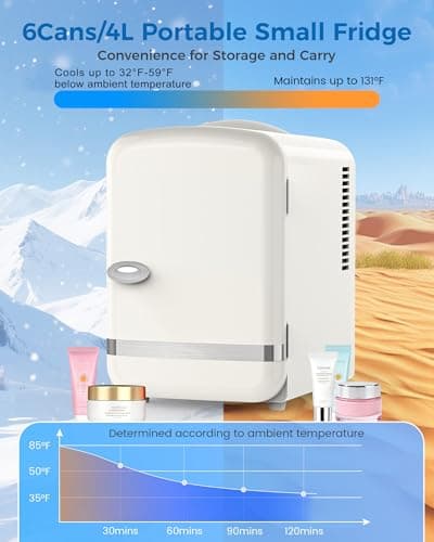 Electactic Mini Fridge for Skincare, 4L/6 Cans Small Cosmetic Fridge for Makeup & Beverage, Portable Desk Fridge Cooler and Warmer for Kids, Bedroom, Countertop, White — view 5