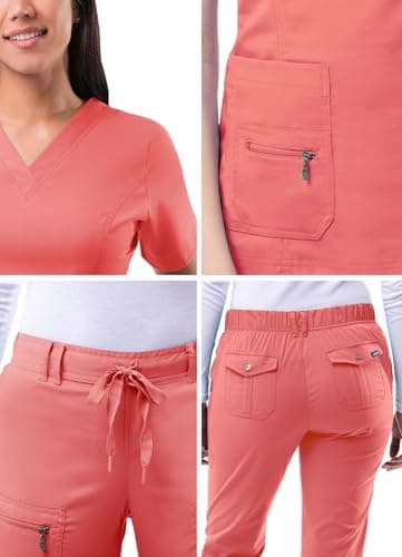 Adar Pro Breakthrough Plus Scrub Set For Women - Enhanced V-Neck Top & Multi Pocket Pants - 4400 - Rapture Rose - S — view 4