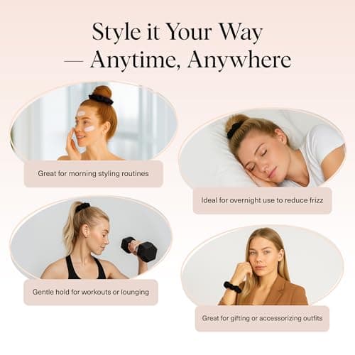 Kitsch Satin Scrunchies for Women - No Crease, Frizz Control | Softer Than Silk Scrunchies Gentle On Hair Scrunchies for All Hair Types | Stylish Hair Accessories College Essentials - Black, 5pcs — view 4