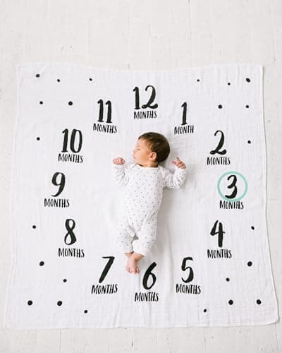 Pearhead Pearhead Watch Me Grow Monthly Milestone Photo Blanket Keepsake Set, White/Black/Teal, Adventure