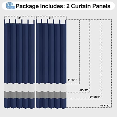 OutdoorLines Waterproof Outdoor Curtains for Patio - Windproof Tab Top Gazebo Curtain Panels - Privacy Sun Blocking Outside Curtain Set for Porch, Pergola and Cabana 54 x 96 inch, Navy Blue, 2 Panels — view 5