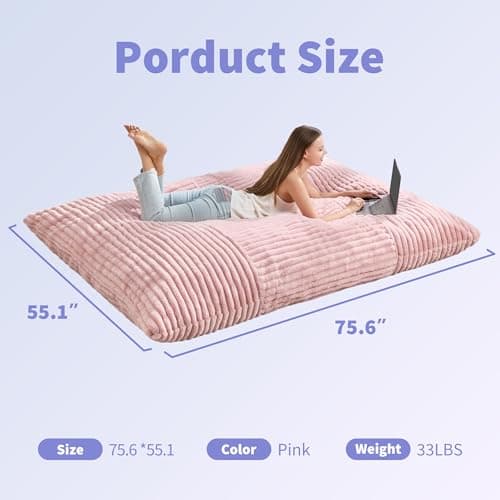 3 in 1 Bean Bag Chair Giant BeanBag Chairs Convertible Bean Bag Floor Cushion with Machine Washable Cover, Beanbag Chairs for Adult (Pink)