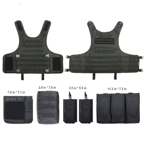 SANYETS Tactical Vest, Black Airsoft Plate Vest for Men,Army Molle Vest with Detachable Pouches and Cap,Gloves,Balaclava for Military Costume, Men's Tactical Airsoft Gear — view 3