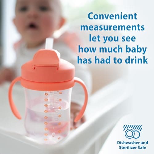 Dr. Brown's Milestones Baby's First Straw Cup, Training Cup with Weighted Straw, 9 oz/270 mL, BPA-free, 6m+, Coral/Olive Green, 2-Pack — view 2