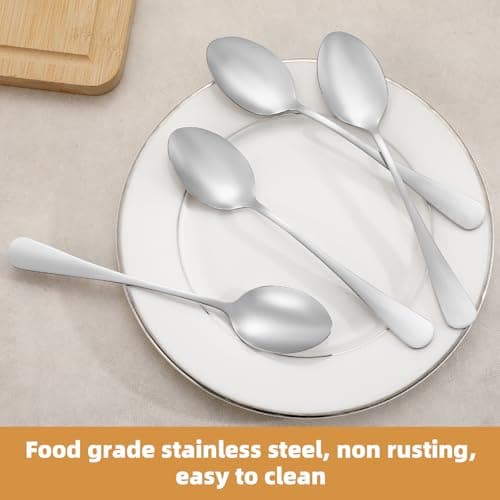 12 Pcs Dinner Spoons Set, Food-Grade Stainless Steel Tablespoons, Durable Metal Table Spoon, Cutlery Soup Spoons Silverware for Home, Kitchen or Restaurant, Mirror Polished, Dishwasher Safe - 7 Inch — view 2