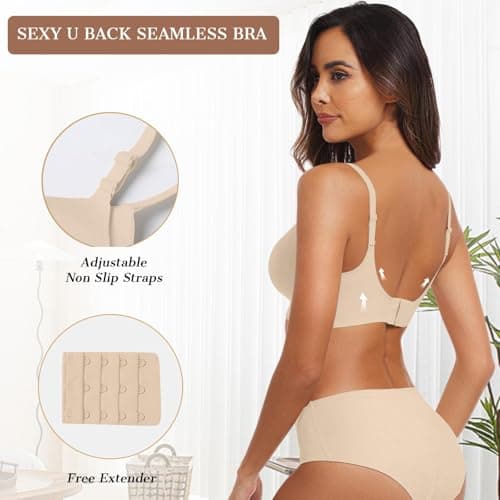 OEAK Womens Wireless Jelly Bras Comfortable Push Up Bra No Underwire Gel Bra Full Support Lift Everyday Seamless Tshirt Bras Beige XS — view 2